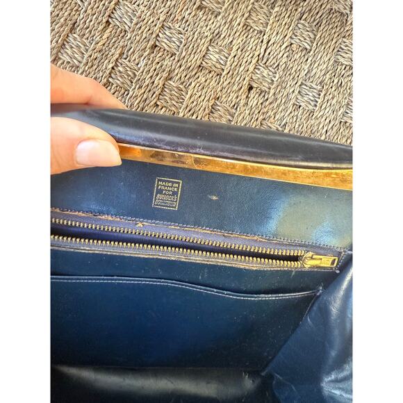 Vintage French-Made Midnight Leather Box Bag - Picture 2 of 7